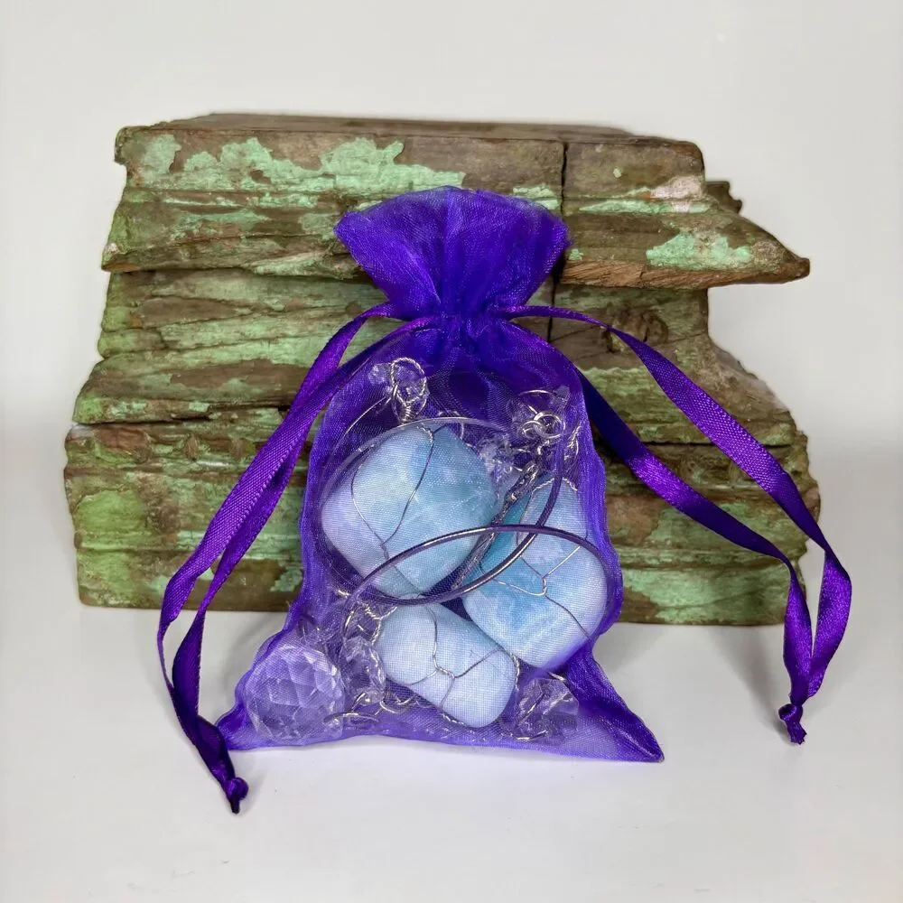 Blue Calcite Hanging | Silver Goddess Charm | Intuition Creativity Stone Decor